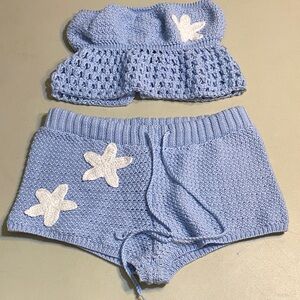 SHEIN Light Blue Crochet Star Appliqué Shorts